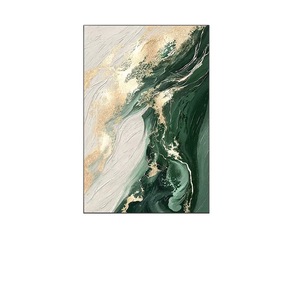 Peinture à l'huile sur toile abstraite, cadre rectangulaire noir en alliage d'aluminium, décoration murale de luxe verte pour salon - Product Image 5