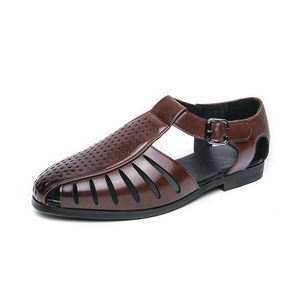 Nuevos modelos Sandalias y zapatillas masculinas de alta calidad Hebilla clásica Negro Inglaterra Diseño Top Zapatos de cuero de vaca Verano <span class=keywords><strong>Roma</strong></span> Moda - Product Image 5