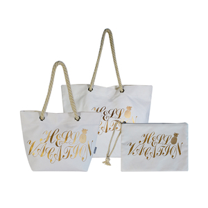 Custom Digital Printing Polyester <b>Canvas</b> Two Handles Women's <b>Large</b> Capacity Casual Letter Mermaid Beach Tote <b>Bag</b> SYN17-010L - Product Image 1