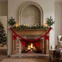 Guirlande de Noël en tissu avec petits nœuds, 1,8 m, pour escalier, porte, mur, toile de fond de fête