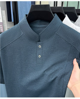 Nouveau T-shirt d'été pour homme en polyester à col court, style chinois, couleur unie, décontracté et perforé