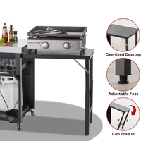 Chariot de cuisine extérieur de table de gril en métal avec le dessus pliable d'acier inoxydable de 2 tables latérales pour les armoires de cuisine extérieures