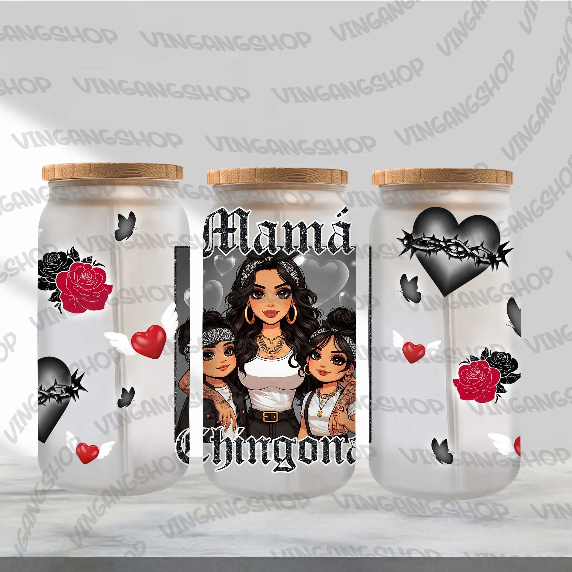 high quality custom design uv dtf transfer Chibi Style Latina Mama the most Chingona mom Chicana Mom 16oz uvdtf cup wraps