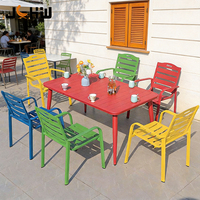 Ensemble de table et chaises de restaurant commercial, table de salle à manger moderne en acier inoxydable pour patio extérieur, ensemble de 4/6/8 chaises