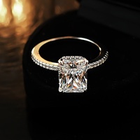 Bague rectangulaire élégante en argent plaqué 3g, certifiée IGI, incrustée de diamant à haute teneur en carbone, style luxe léger et naturel