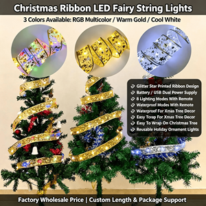 <span class=keywords><strong>Ruban</strong></span> de Noël en cuivre avec lumières <span class=keywords><strong>LED</strong></span> féériques, <span class=keywords><strong>ruban</strong></span> imprimé étoiles scintillantes, blanc chaud, batterie rechargeable, intérieur/extérieur, Noël - Product Image 1