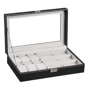 Elaborate 6 Slots Carbon Fiber Leather Watch Gift Case 3 Slots Glasses Case For Women's Gift In Stock