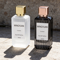 Flacon de parfum en verre dépoli carré de 100 ml avec plusieurs capuchons, design rayé, impression sérigraphique, coffret cadeau de luxe