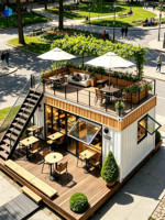 Conteneur maritime de 20 pieds, café préfabriqué à deux étages avec grande terrasse, design moderne pour usage commercial en parc, hôtel et immeuble de bureaux