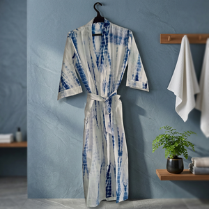 Traje de Baño Indigo Hecho a Mano de Algodón con Cuello en V, Manga Corta y Cintura Holgada, 1 Pieza, Prenda de Playa Única y Elegante - Product Image 3