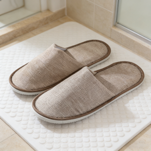 Chaussons jetables écologiques et recyclables pour <span class=keywords><strong>hôtel</strong></span>, série J en lin à 7 ondulations, éponge 0,2, petit talon pour spa, vacances, vente en gros - Product Image 6
