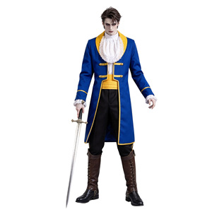 Costume de cosplay de prince vampire d'Halloween Yi Xiaoyi, veste bleue, cravate blanche, ensemble de tenue de mascarade noble - Product Image 5
