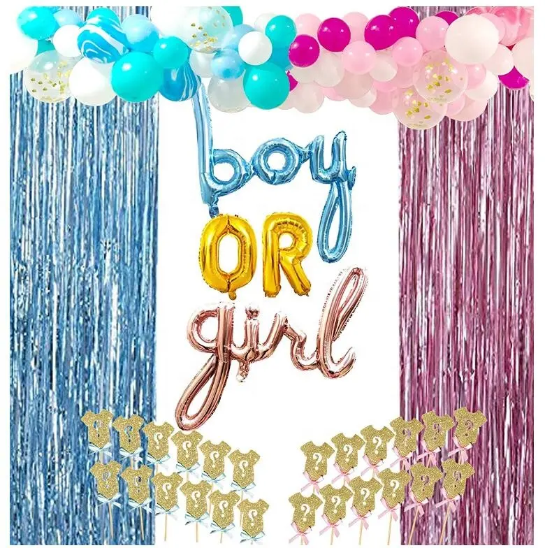 Gender Reveal Ballon bogen Kit Pink Blue Folie Fransen Vorhänge Schwangerschaft stest Kit Baby Geschlecht Reveal Party Supplies Dekoration