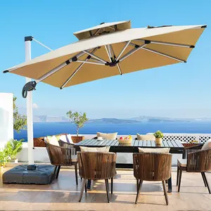 Hete Verkoop 3*4M Waterdichte Vierkante Aluminium Paal Solar Patio Paraplu Led Verlichting Parasol Patio Paraplu