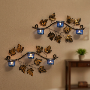 Diseño de hojas de pared con soporte de luz de té votivo de vidrio para iluminación ambiental suspendida en la luz - Product Image 4