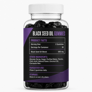 Gummies de haute qualité, biologiques, sans gluten, à l'extrait d'ashwagandha, de gingembre, de sureau et d'huile de nigelle pressée à froid pour le soutien immunitaire - Product Image 2