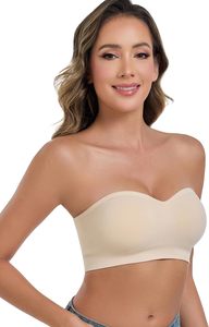 Strapless Bras for Women Wire Free Non-Slip Tube <b>Top</b> Invisible <b>Bralette</b> Seamless Padded Bandeau Bra Nylon Spandex - Product Image 2