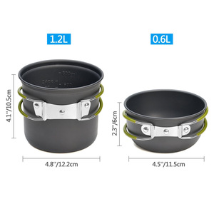 Outdoor Camping Cookware Set 1.2L 0.6L Nonstick Portable <b>Cooking</b> Pot For Hiking Backpacking - Product Image 1