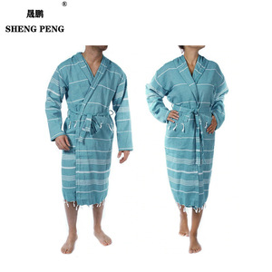 เสื้อคลุมอาบน้ำผ้าฝ้าย Sheng Peng สำหรับผู้ใหญ่ ลายทาง สวมใส่สบาย เหมาะสำหรับโรงแรม - Product Image 1