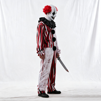 Costume d'Halloween de Clown Maléfique Horreur, Combinaison Rayée Éclaboussée de Sang pour Hommes