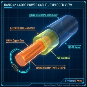 Câble d'alimentation PrimePro robuste 1 conducteur 0,6/1 kV avec <span class=keywords><strong>isolation</strong></span> PVC et gaine PE, résistant aux UV, pour application directe en terre et souterraine - Product Image 2