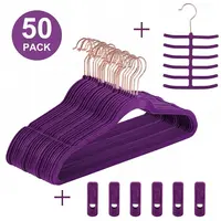 A Sets of Velvet Hanger with Velvet Clips, Tie Rack