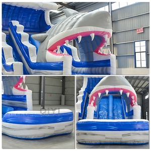Toboggan aquatique gonflable Premium Shark avec deux piscines à jets d'eau pour le plaisir en extérieur et l'utilisation commerciale - Toboggan aquatique Shark - Product Image 5
