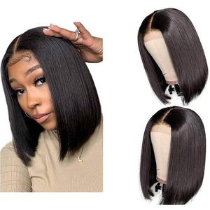 Perruques <span class=keywords><strong>Bob</strong></span> Courtes HD 4x4 en Cheveux Brésiliens Vierges Remy Double Drawn Noir Naturel 12A, Lace Front Transparente, Lisses et Ondulées, Densité 180% - Product Image 1