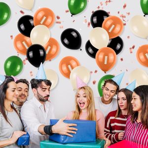 Ballons de football 12 pouces vert foncé noir beige imprimés, ballons de fête, décorations de fête d'anniversaire sportives avec impression de ballon de football - Product Image 4