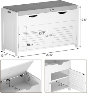 White Entryway <strong>Storage</strong> <strong>Bench</strong> with Lift Top, 2-Seat Shoe Rack Cabinet with Adjustable Shelf <strong>for</strong> <strong>Hallway</strong> - Product Image 2