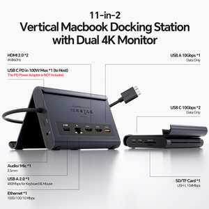 Base de Conexión PULWTOP para <span class=keywords><strong>MacBook</strong></span>, Monitor Dual 4K60Hz con 2 HDMI, Ethernet, USB-A/C 10Gbps, para <span class=keywords><strong>MacBook</strong></span> <span class=keywords><strong>Pro</strong></span>/Air M4/M5 - Color Medianoche - Product Image 2