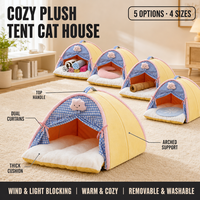 Nouveau Tente-niche de luxe pour chat, lit fermé pour chien, maisonnette quatre saisons pour petits animaux, motif écossais, fermeture à nouer, pour salon