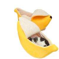 Bananenförmiges Bett für Katzen, Hunde und Kleintiere, Lustiges Niedliches Modernes Gemütliches Warmes Langlebiges Tragbares Abnehmbares Waschbares Haustierkörbchen mit Kissen