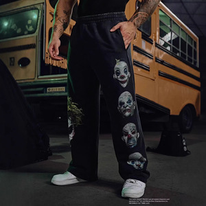 Men's Lightweight Printed Wide Leg Jogger <b>Trousers</b> <b>Elastic</b> <b>Waist</b> Cotton Blend Casual Summer Gym Wear - Product Image 2