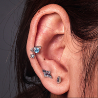 TT - Bijou de corps en titane ASTM F136 16G, clou d'oreille en forme de losange Afterglow avec zircon cubique, pour piercing cartilage, hélix, tragus, conque