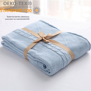 LXMH Knit 100% Cotton Christmas Pillow Case Crochet Throw Cable Blue Knitted Beach Blanket with Home Decoration - Product Image 1