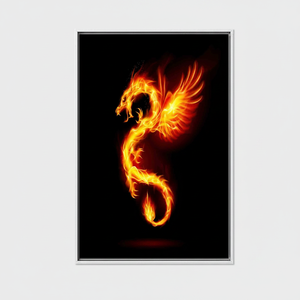 Elegant Fire Dragon Print: <b>Black</b> Wall Art Canvas Artwork,WHITE <b>FRAMED</b> CANVAS - Product Image 2