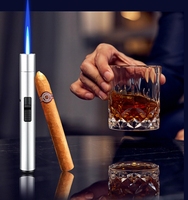 Briquet torche cigare léger mince style stylo coupe-vent butane rechargeable allumeur de flamme de gaz avec avec verrouillage de sécurité