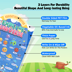 4 pezzi per set <span class=keywords><strong>Poster</strong></span> educativo impermeabile e resistente allo strappo per i bambini che imparano il tempo/alfabeto/la mia fattoria biologica/universo - Product Image 5