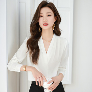 Chiffon Blouse For Women White Long Sleeve Elegant Wrap Tie Workwear Sheer Layer Full Sleeve - Product Image 3