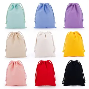 Sacs à poussière blancs naturels de noël, petites pochettes en toile de coton biologique, sac à cordon, Logo imprimé personnalisé