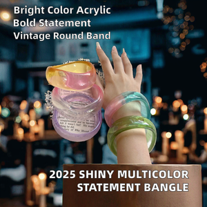LDYNA 2025 New Hot Sale Exaggerated Shiny MultiColored Acrylic Vintage Geometric Statement <b>Bangle</b> <b>Bracelet</b> for Anniversary - Product Image 2