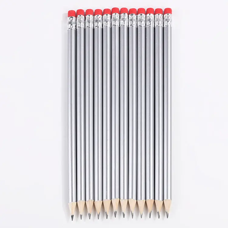 Personalized School HB wooden Pencil silver color pencil With your Logo