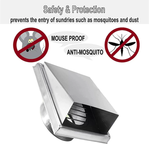 Grille d'aération murale carrée en acier inoxydable 304 de 150 mm avec couvercle carré et <span class=keywords><strong>clapet</strong></span> anti-retour. - Product Image 2