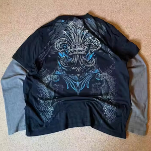 T-shirt da uomo in cotone Vintage personalizzato a doppio strato manica lunga oversize scritta in maglia traspirante digitale - Product Image 1