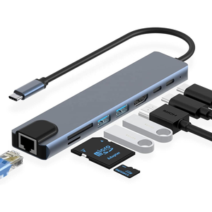 Adaptador Hub <span class=keywords><strong>USB</strong></span> 3.<span class=keywords><strong>1</strong></span> Tipo <span class=keywords><strong>C</strong></span> Multifuncional 8 en <span class=keywords><strong>1</strong></span> para MacBook Pro, Base de Expansión para Portátil con Lector de Tarjetas, LAN RJ45 100Mbps, PD - Product Image 2