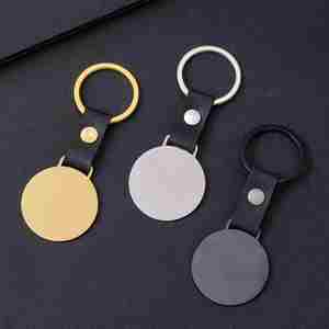 Personalizedstainless Steel Hot Selling Blank Pu Leather Round High Quality Customized Logo <b>Metal</b> <b>Key</b> <b>Chain</b> Keychain - Product Image 4