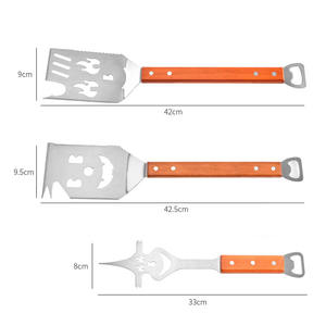 Juego de Herramientas para Barbacoa Multifuncional de Acero Inoxidable, Juego Combinado de Espátula y Tenedor con Mango de Madera para Barbacoa al Aire Libre - Product Image 5