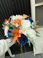 Bouquet de mariée en cannes à sucre orange et bleu marine de 40 cm pour séances photo et centres de table, boule de fleurs