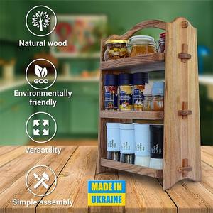 رف تخزين خشبي محمول متعدد الأغراض بثلاث طبقات للمطبخ لتخزين التوابل والخضروات والفواكه - Product Image 4